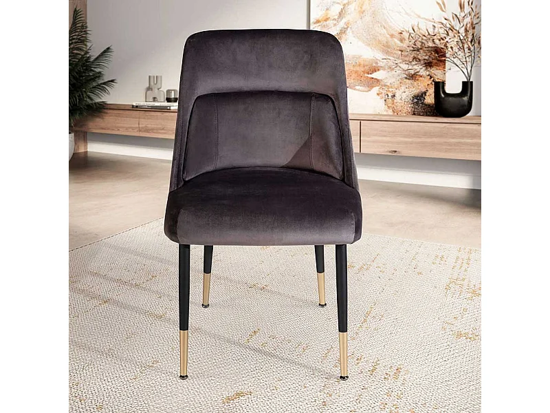 Esstischstuhl Samt Stuhl in Grau und Goldfarben