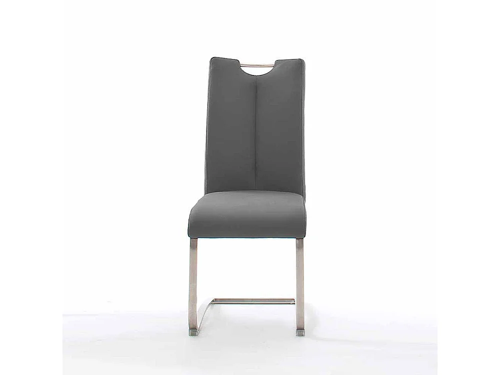 Schwingstuhl in Grau Leder Edelstahl (2er Set)