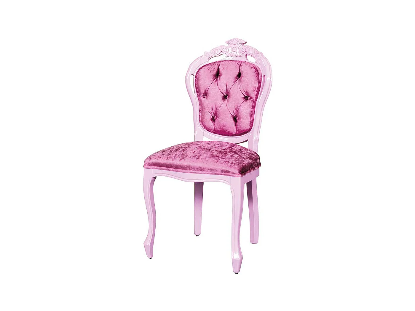Polsterstuhl in Rosa Samt und Buche Massivholz