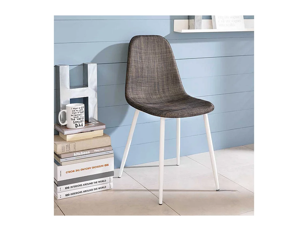 Schalenstuhl aus Kunstrattan Braun Weiß (4er Set)