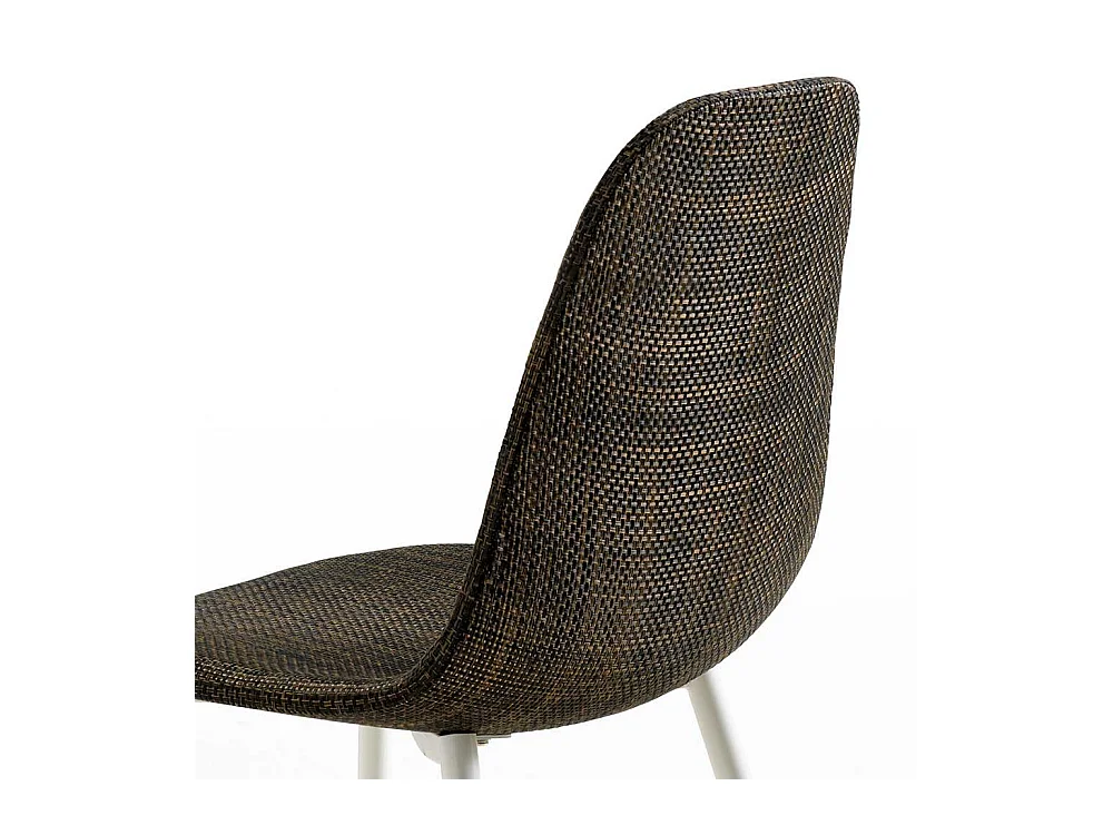 Schalenstuhl aus Kunstrattan Braun Weiß (4er Set)