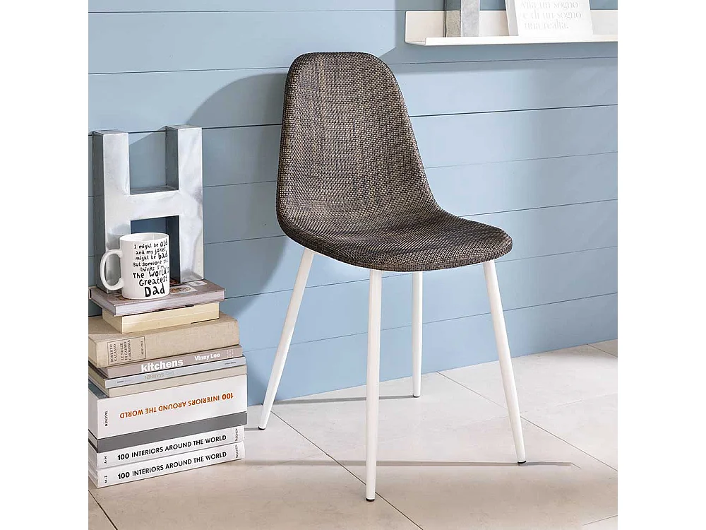 Schalenstuhl aus Kunstrattan Braun Weiß (4er Set)