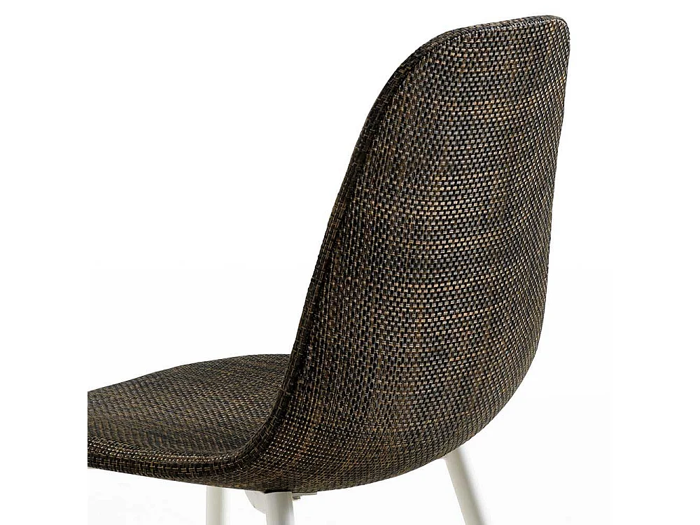 Schalenstuhl aus Kunstrattan Braun Weiß (4er Set)