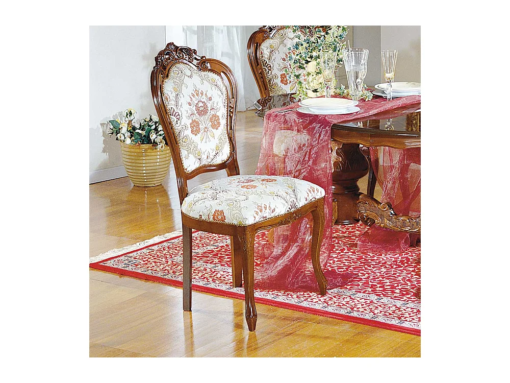 Barock Polsterstuhl in Beige gemustert Nussbaumfarben