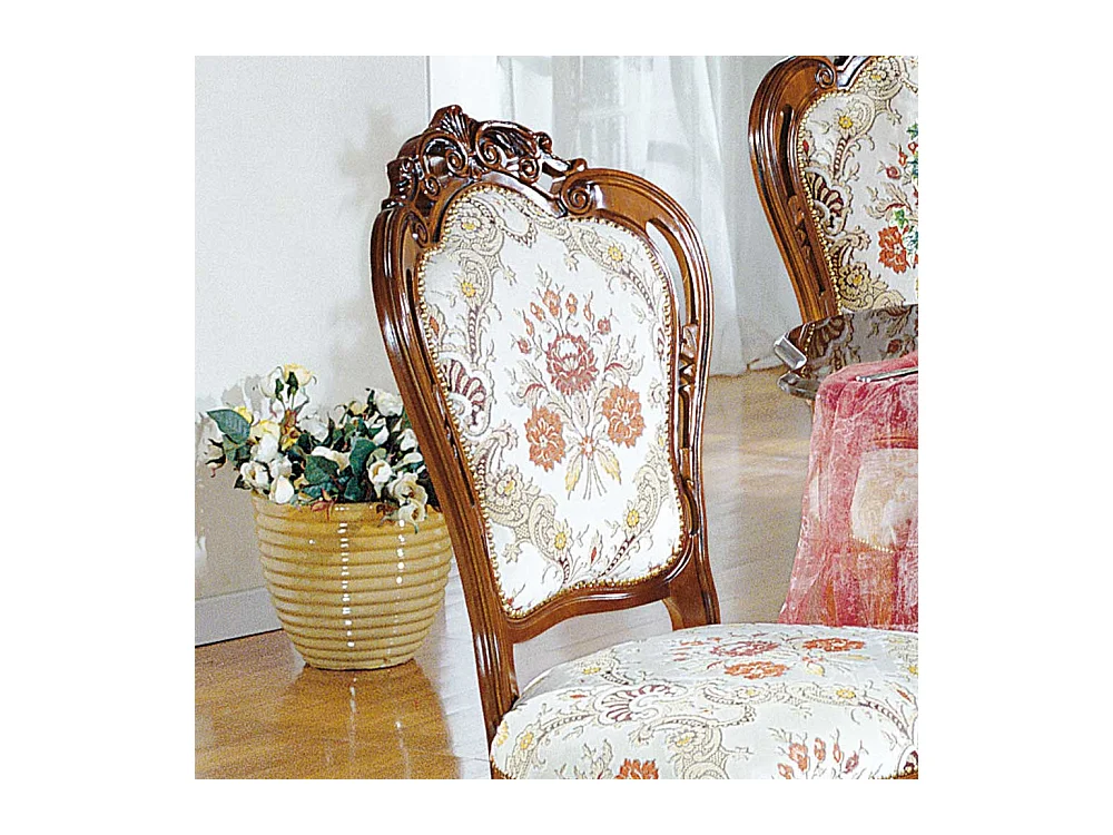 Barock Polsterstuhl in Beige gemustert Nussbaumfarben