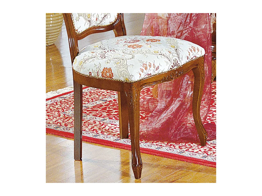Barock Polsterstuhl in Beige gemustert Nussbaumfarben
