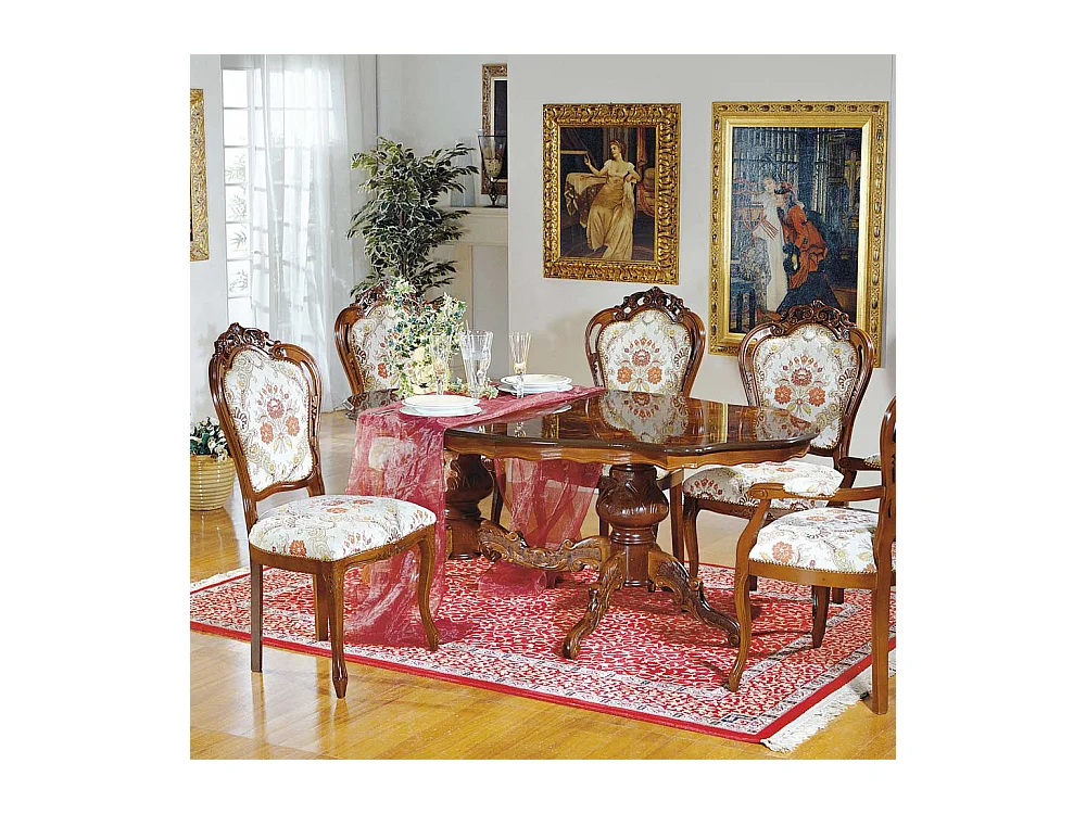 Barock Polsterstuhl in Beige gemustert Nussbaumfarben