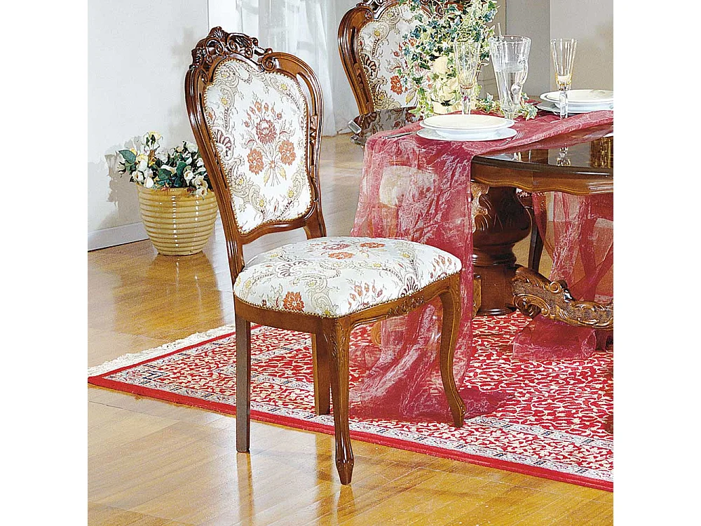 Barock Polsterstuhl in Beige gemustert Nussbaumfarben