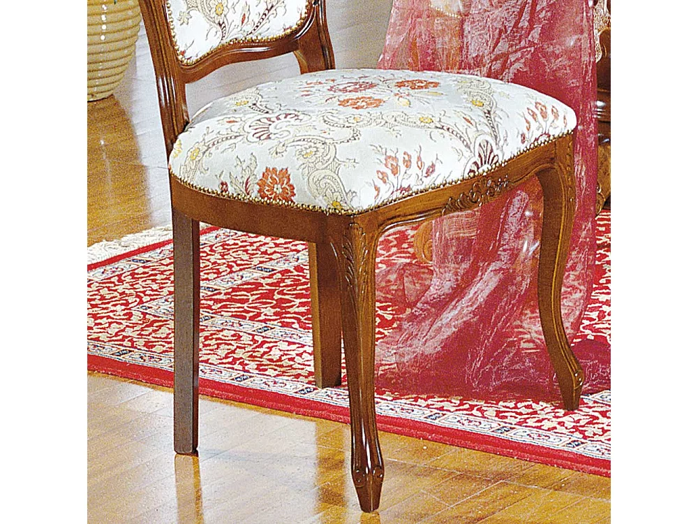 Barock Polsterstuhl in Beige gemustert Nussbaumfarben