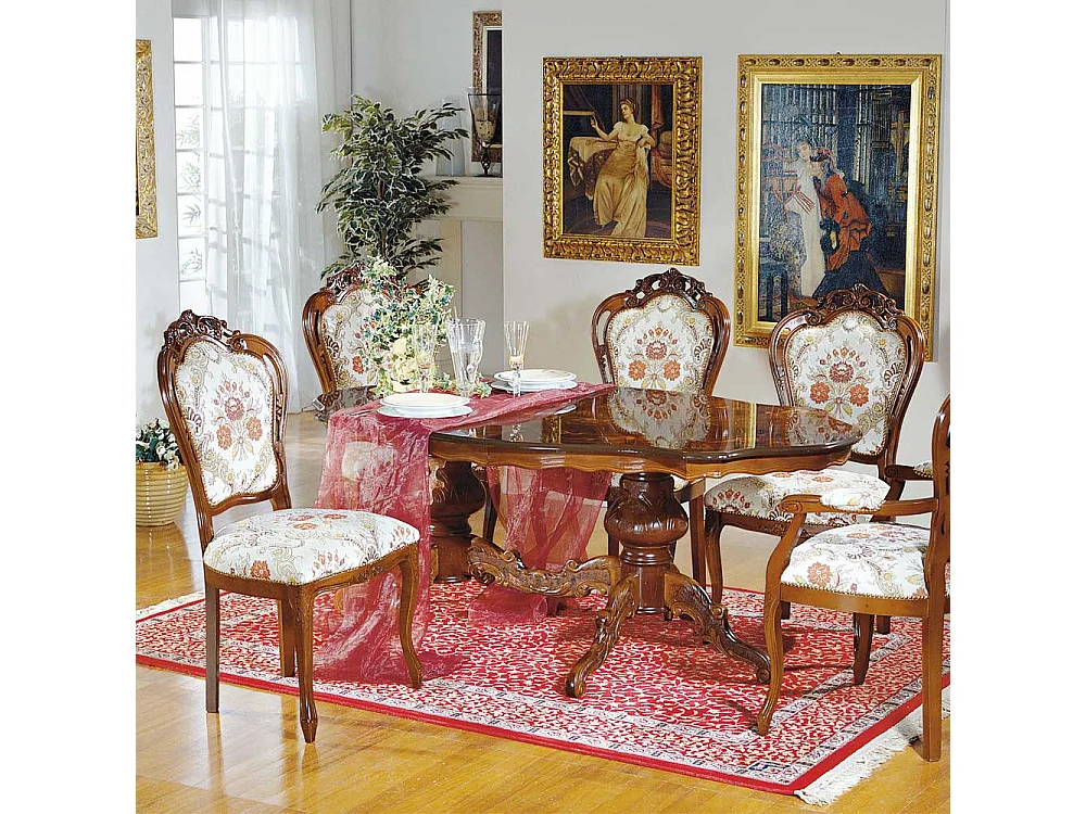 Barock Polsterstuhl in Beige gemustert Nussbaumfarben