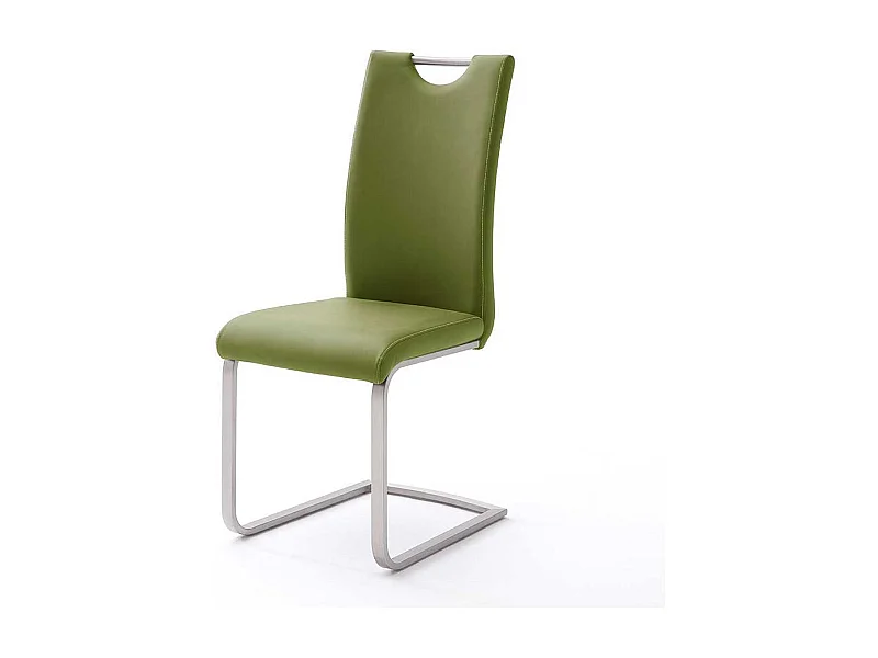 Freischwinger Set in Grün Kunstleder Edelstahl (4er Set)