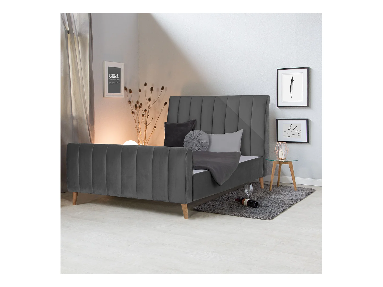 Letto imbottito 140x200 cm Grigio