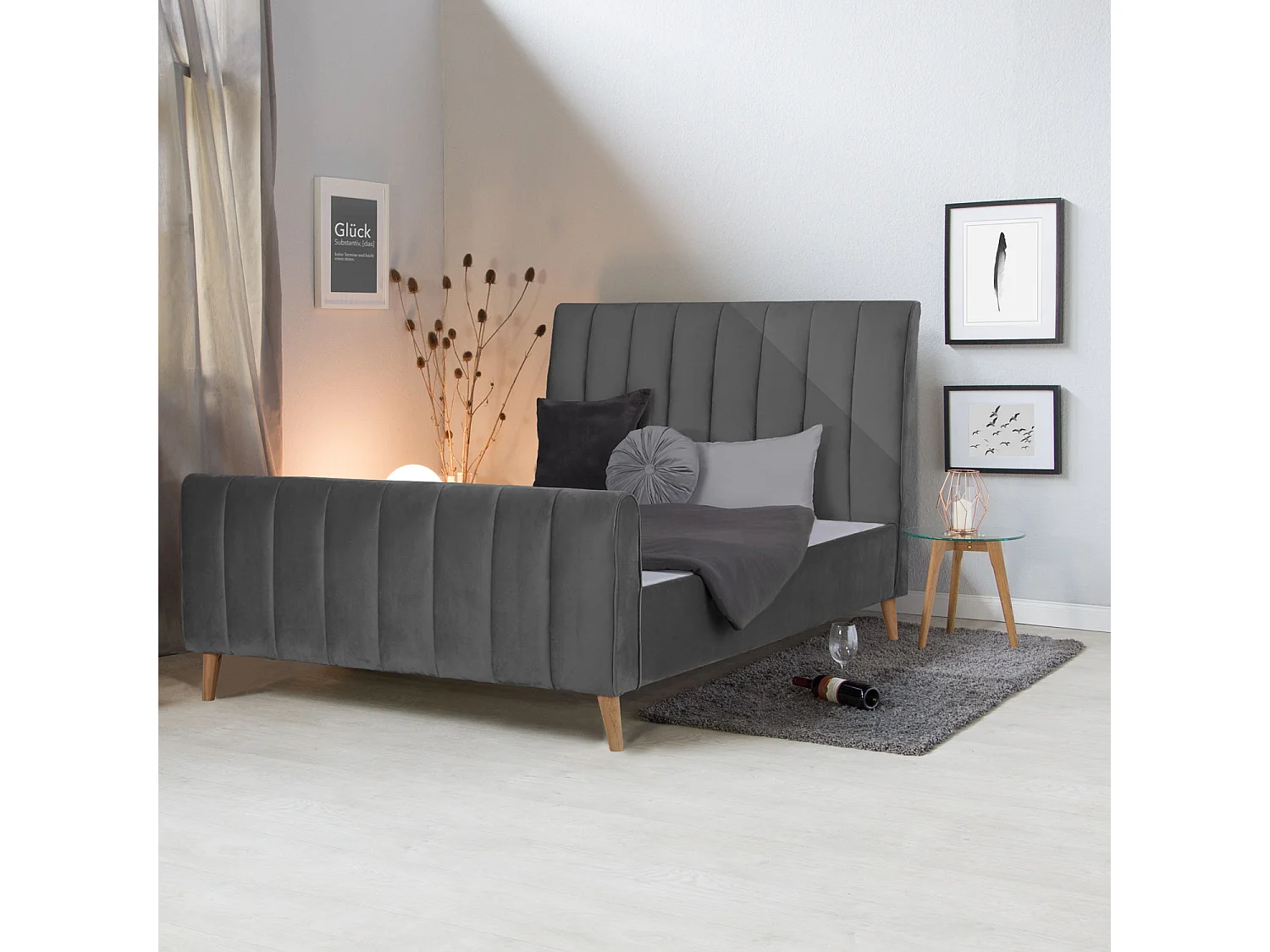 Gestoffeerd Bed 140x200 cm Grijs