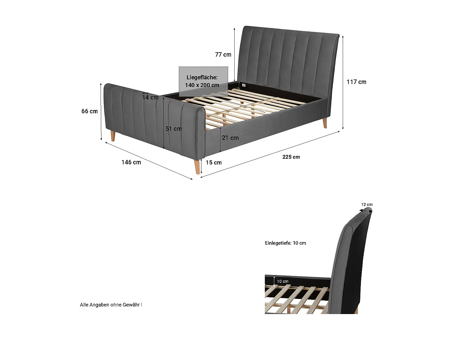 Gestoffeerd Bed 140x200 cm Grijs