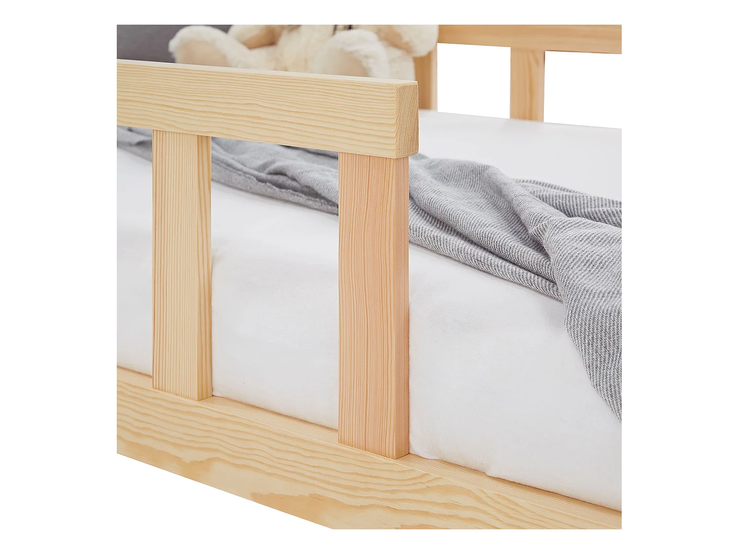 Kinderbett 90x200 cm Natur Montessori Bodenbett mit Schutzgittern