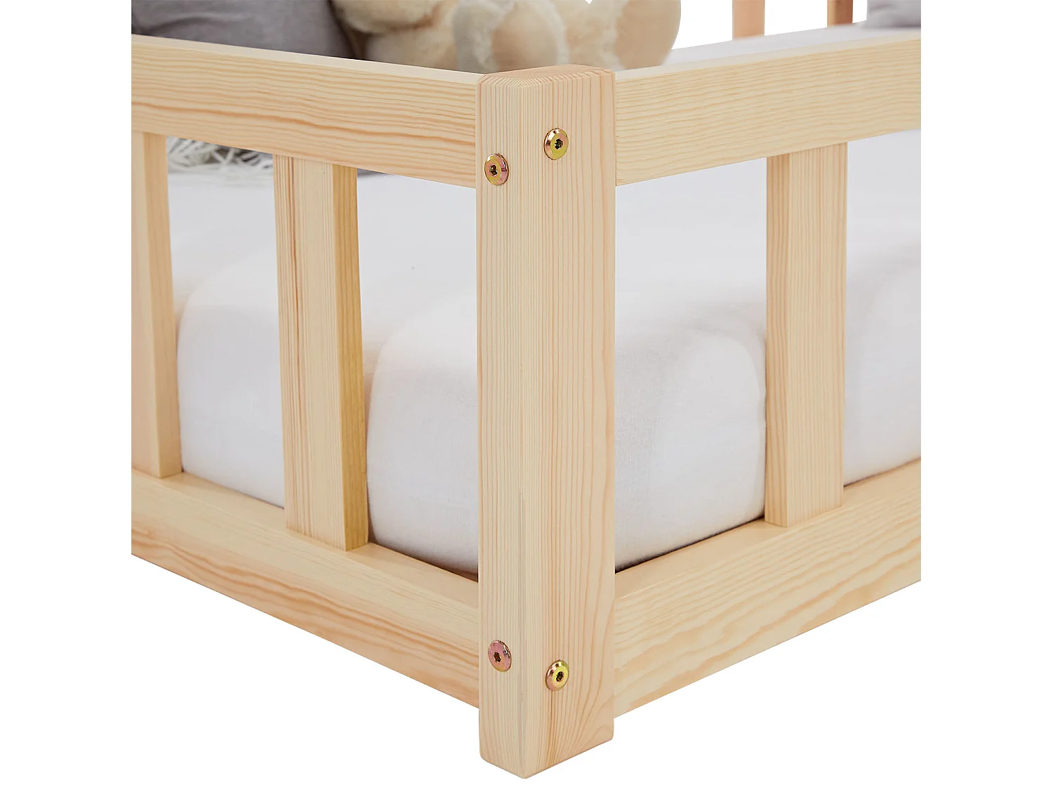 Lit de sol pour tout-petit 90x200 cm Lit Montessori Naturel avec Barrières