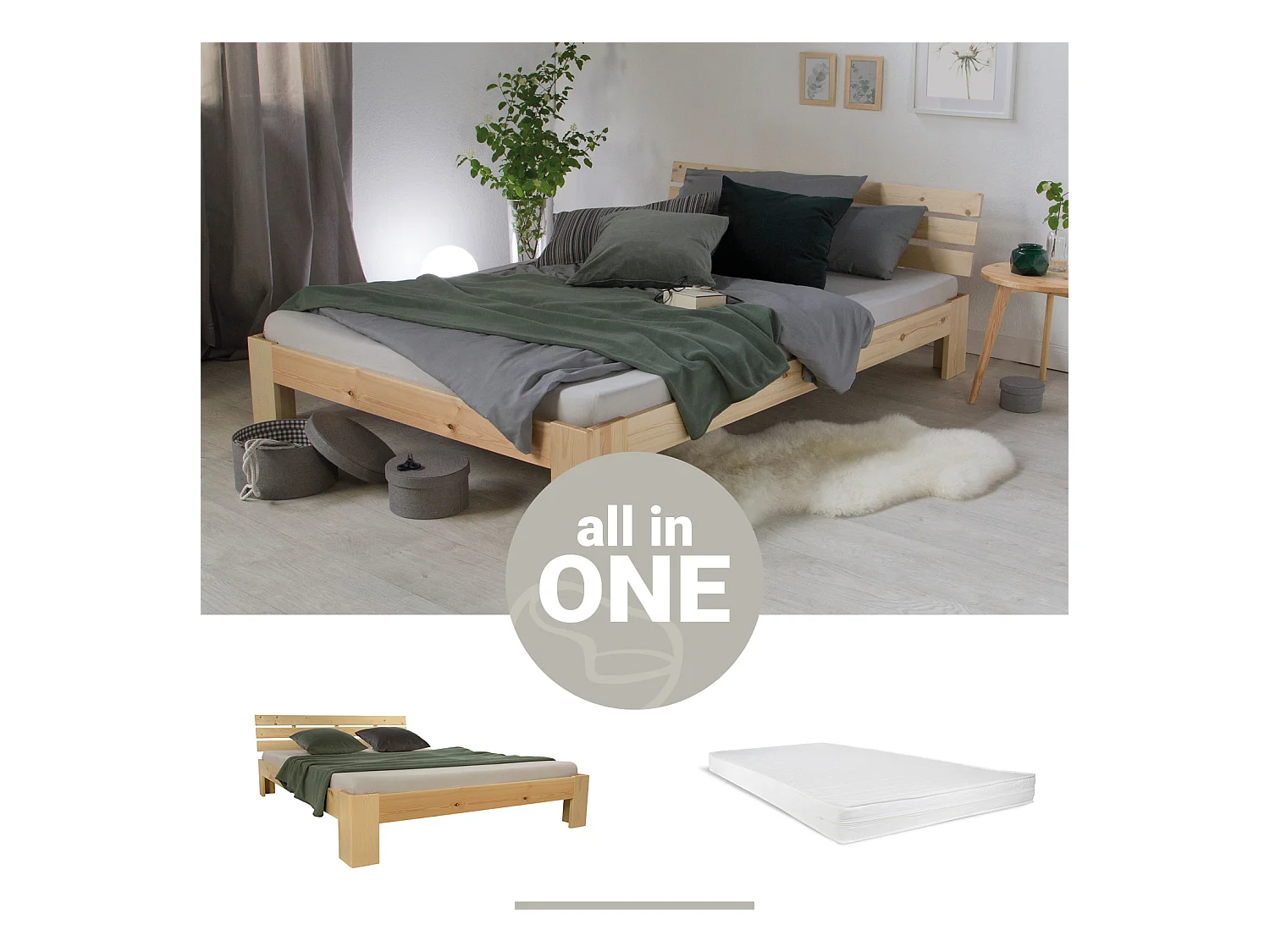 Doppelbett 140x200 cm Naturkiefer