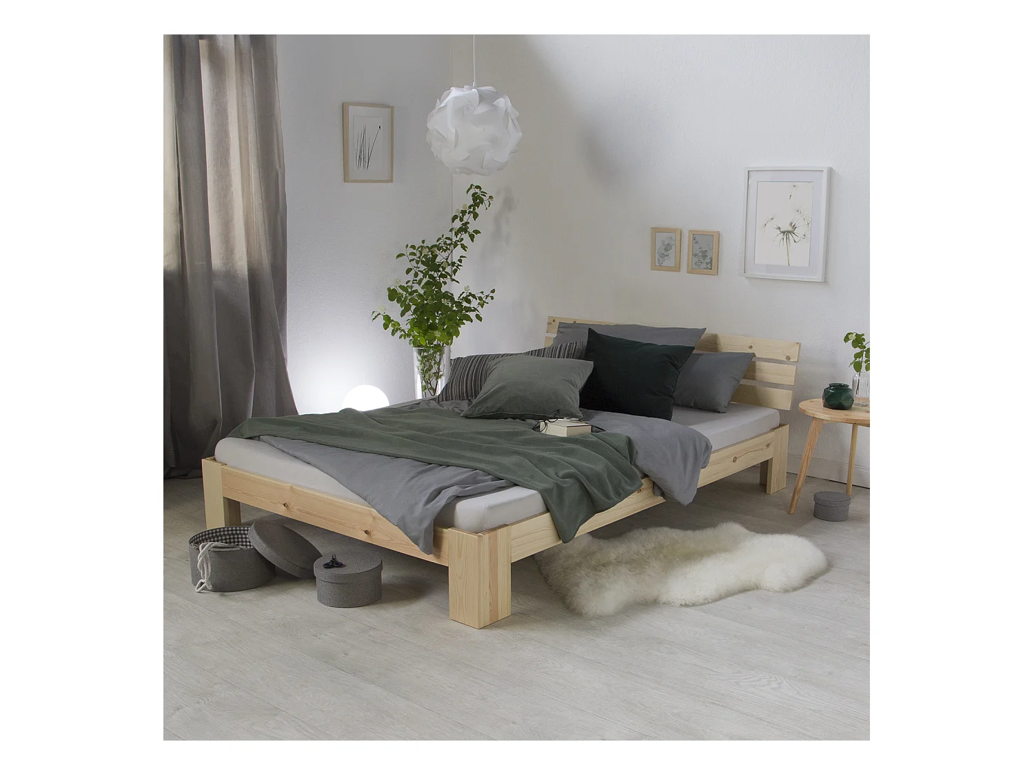 Cama de casal 140x200 cm Pinho natural