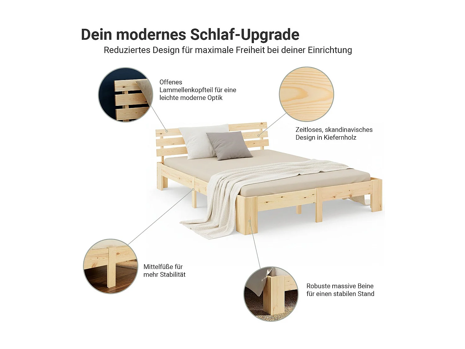Doppelbett 140x200 cm Naturkiefer