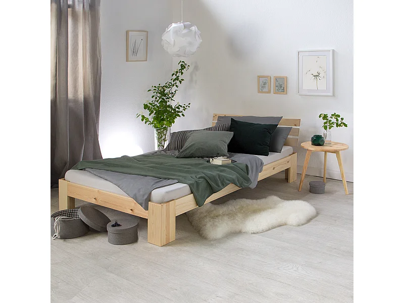 Łóżko pojedyncze 90x200 cm, naturalne drewno sosnowe