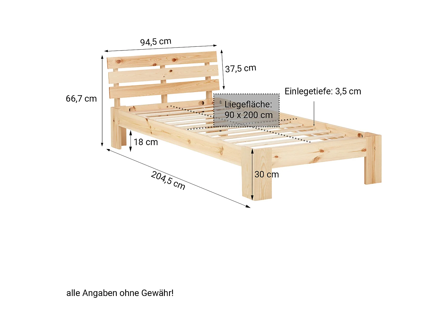 Łóżko pojedyncze 90x200 cm, naturalne drewno sosnowe