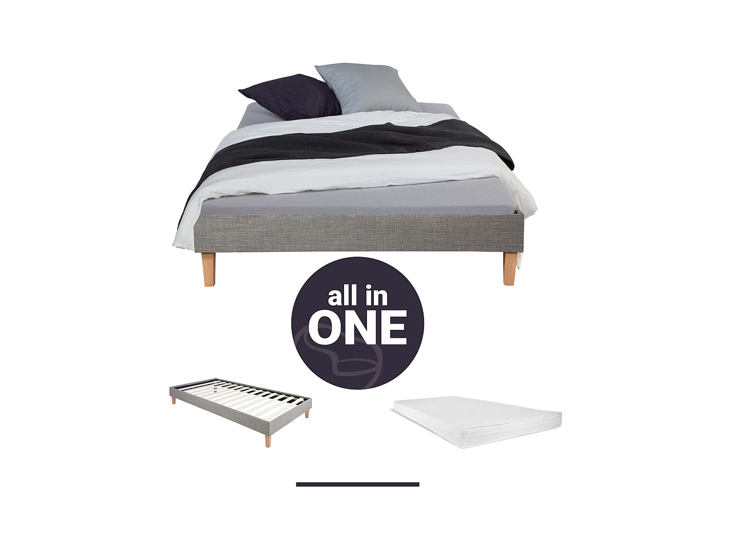 Polsterbett 90x200 cm grau