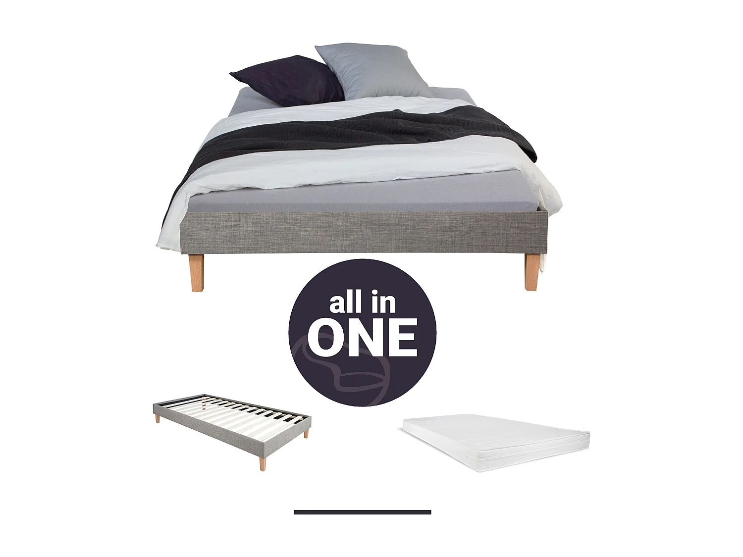 Polsterbett 90x200 cm grau