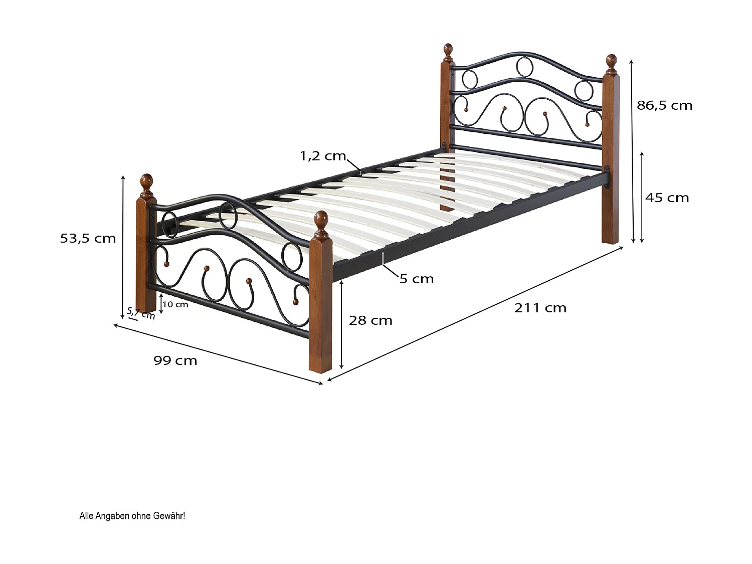 Metalen Bed 90x200 cm Zwart