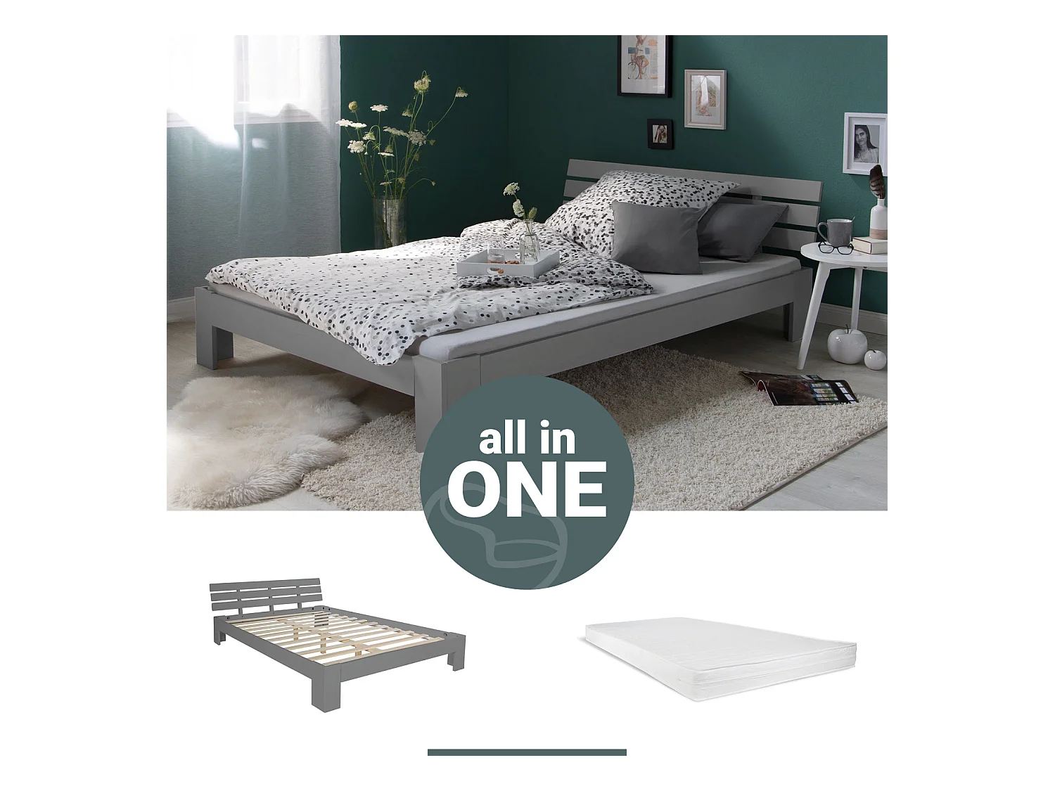 Doppelbett 140x200 cm Grau