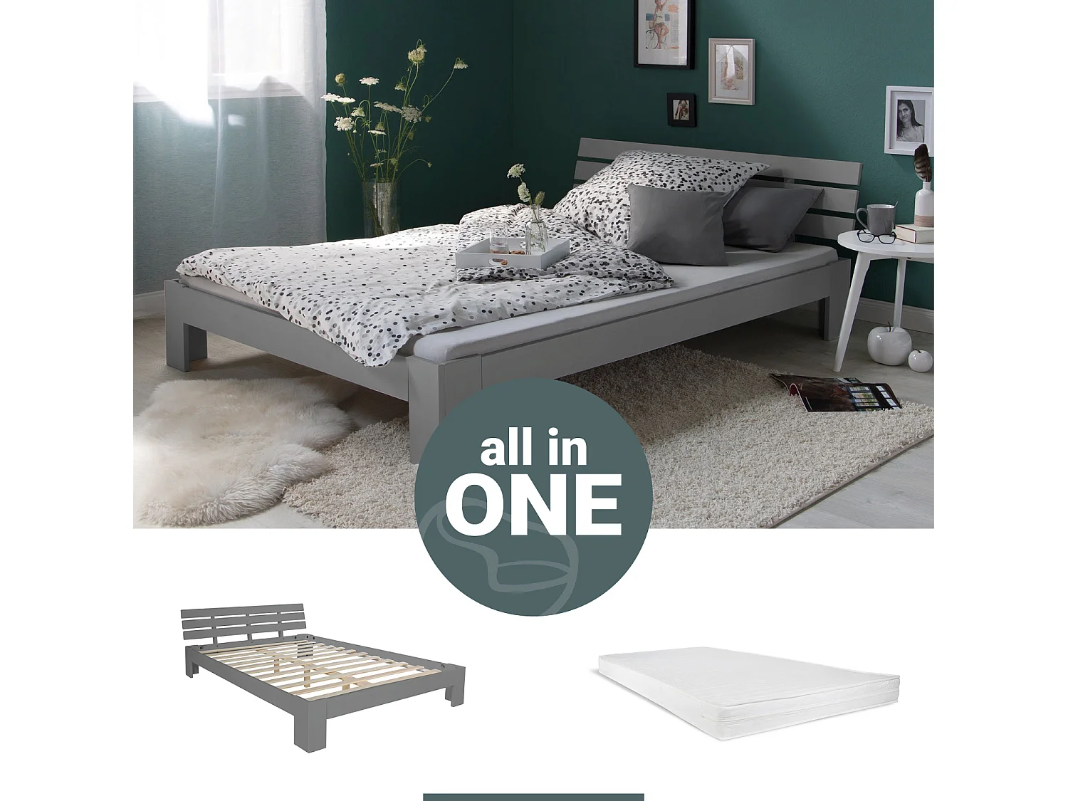 Doppelbett 140x200 cm Grau