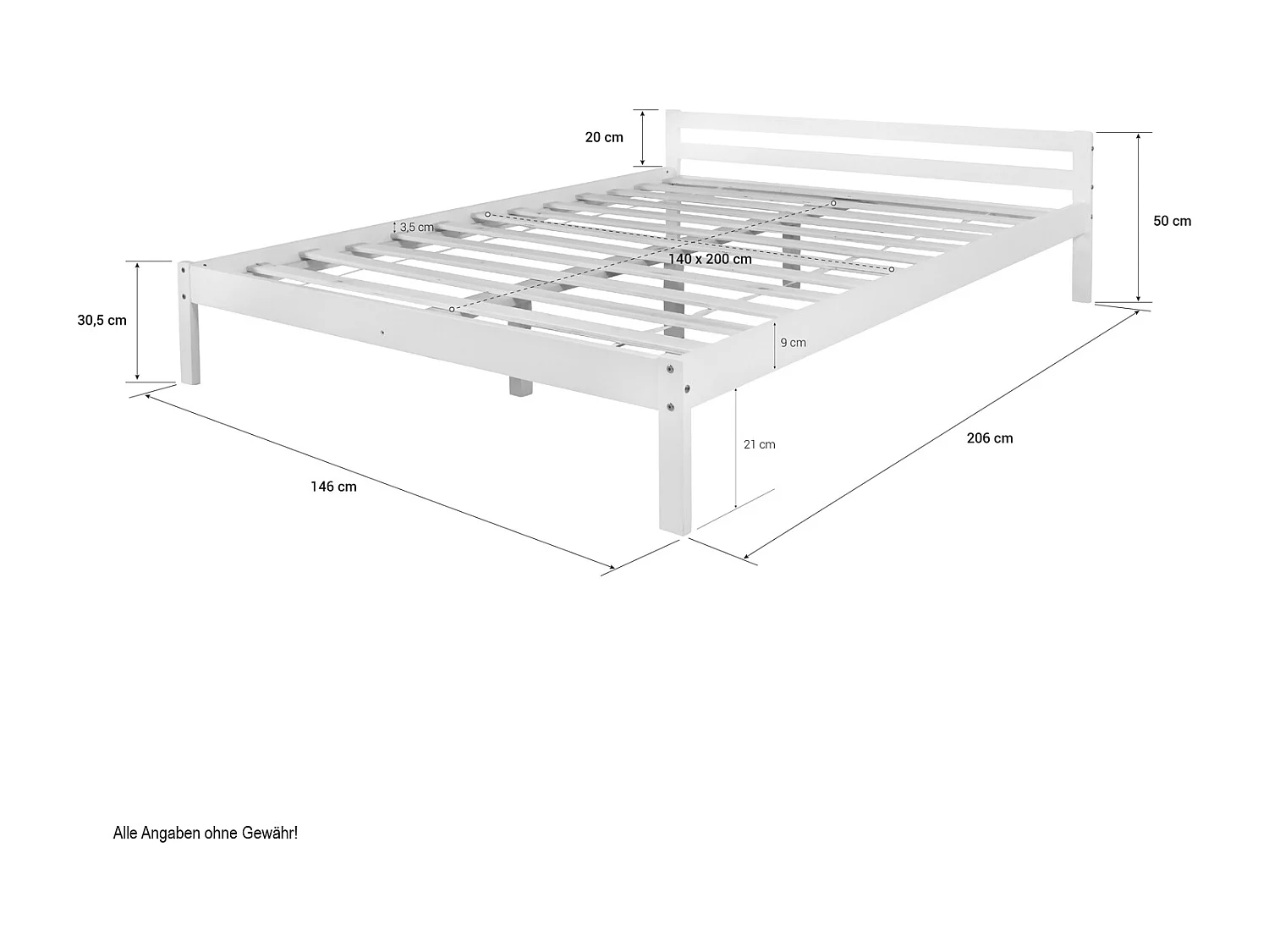 Łóżko 140x200 cm, białe, lite drewno