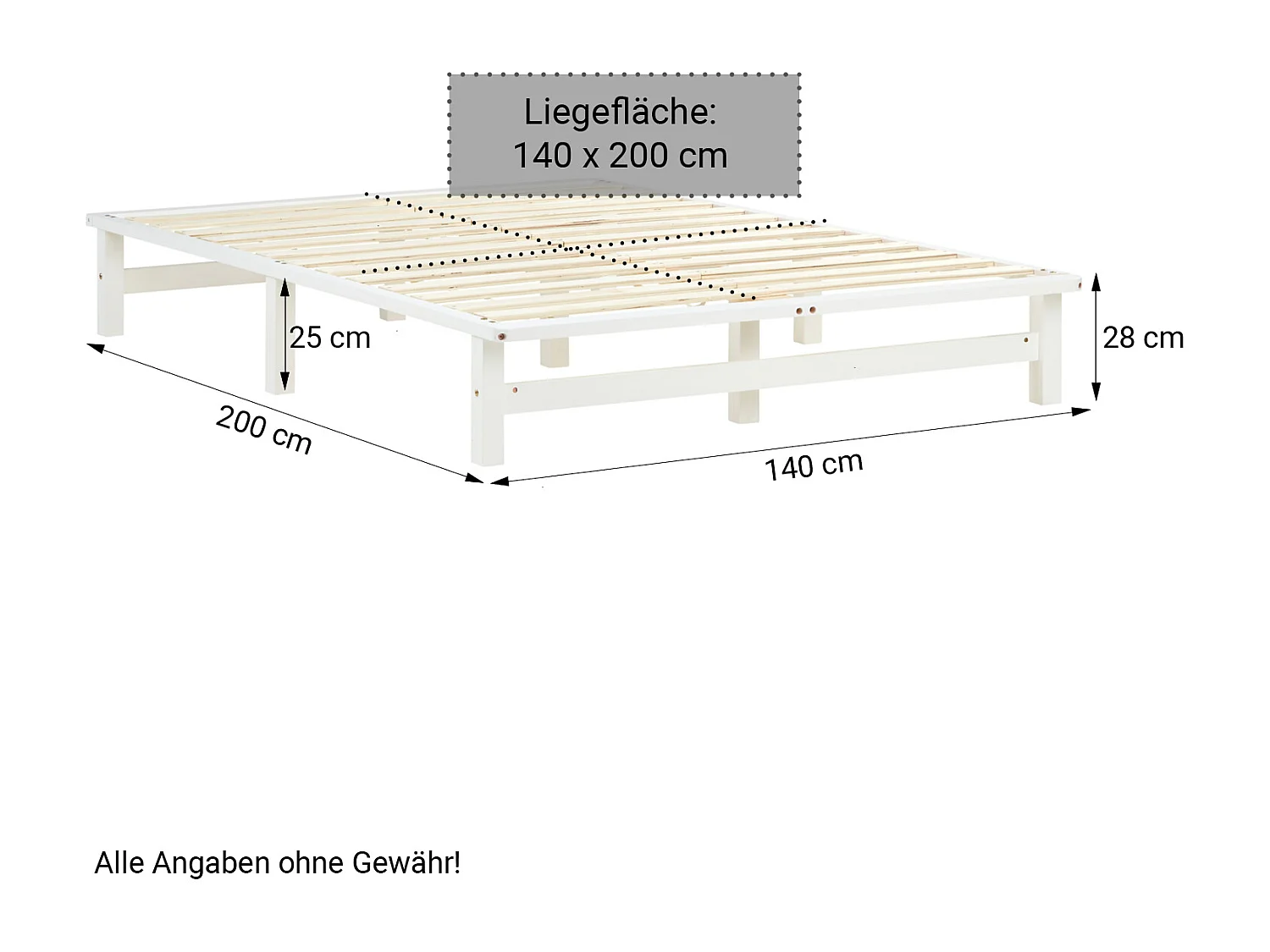 Estructura de cama 140x200 cm blanca