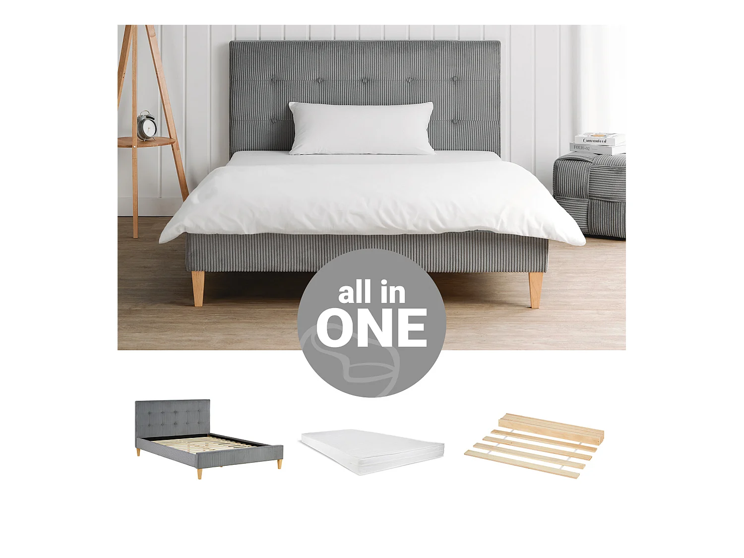 Petit lit double 140x200x12 cm gris