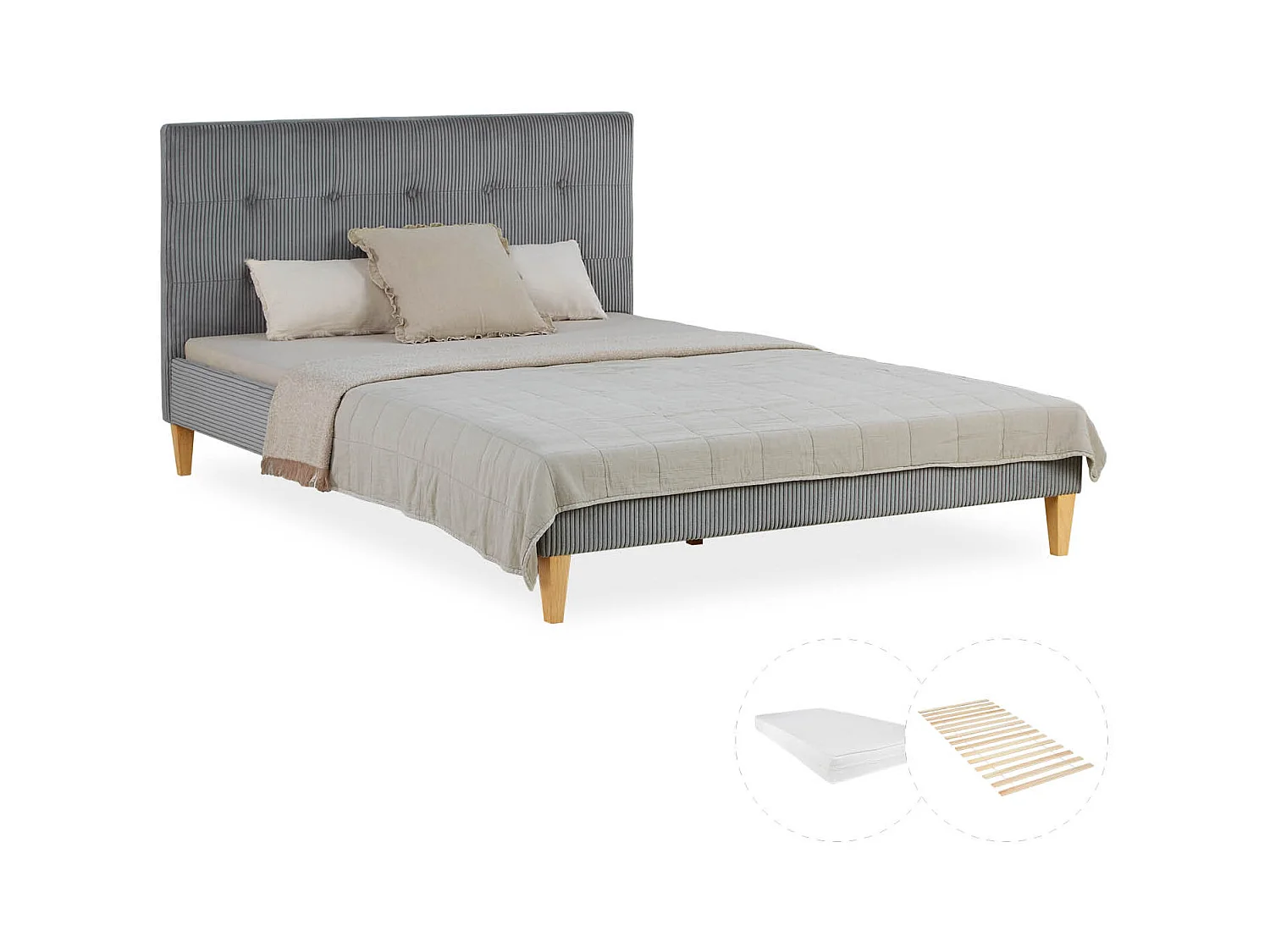 Petit lit double 140x200x12 cm gris