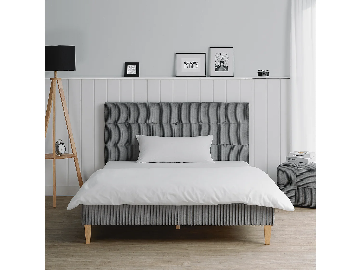 Letto matrimoniale piccolo 140x200x12 cm grigio