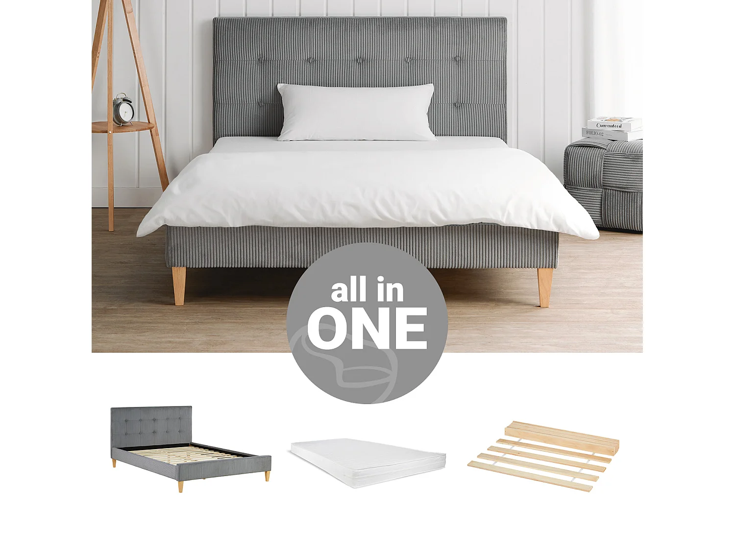 Letto matrimoniale piccolo 140x200x12 cm grigio