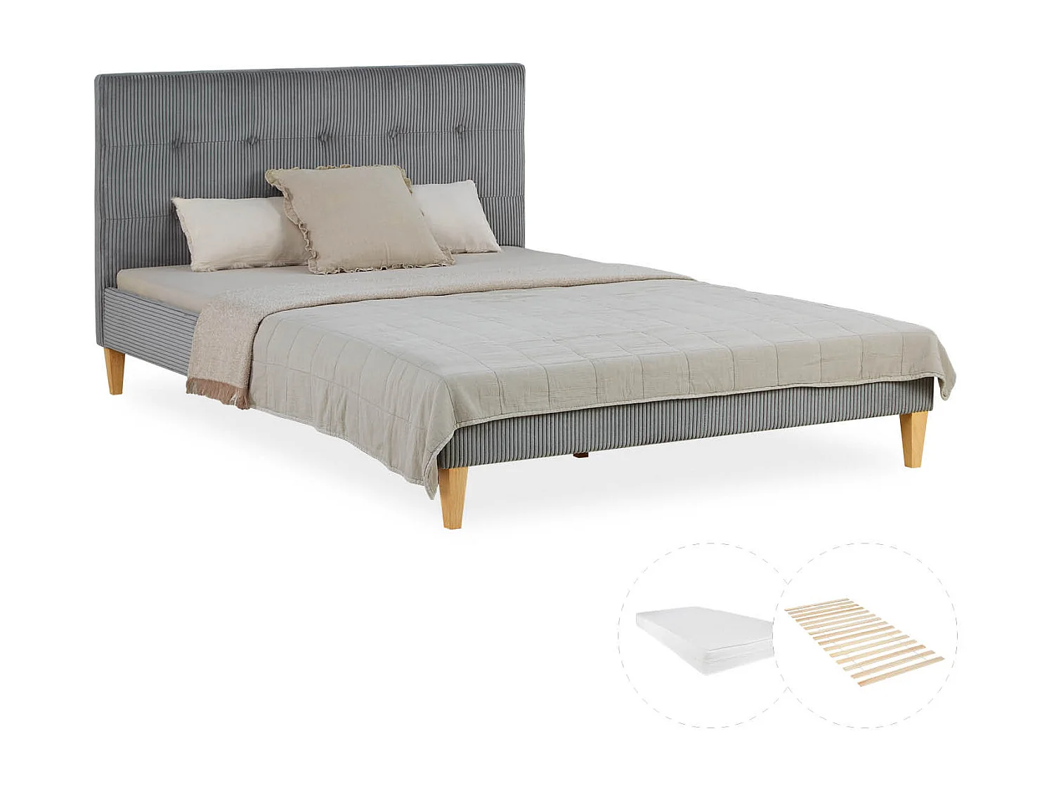 Letto matrimoniale piccolo 140x200x12 cm grigio