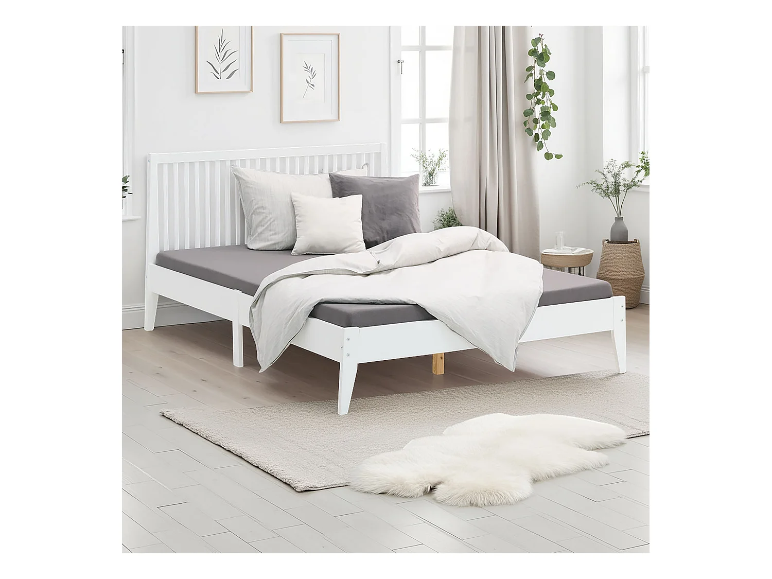 Cama de casal 140x200 cm pinho branco