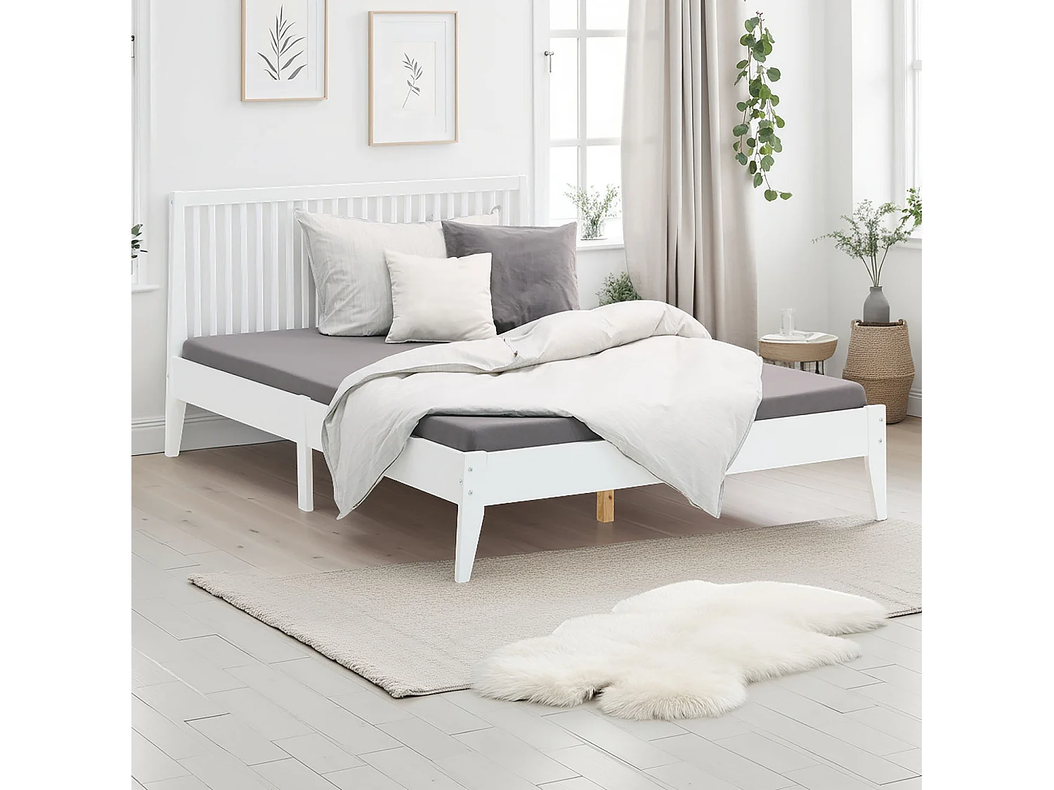Cama doble 140x200 cm pino blanco