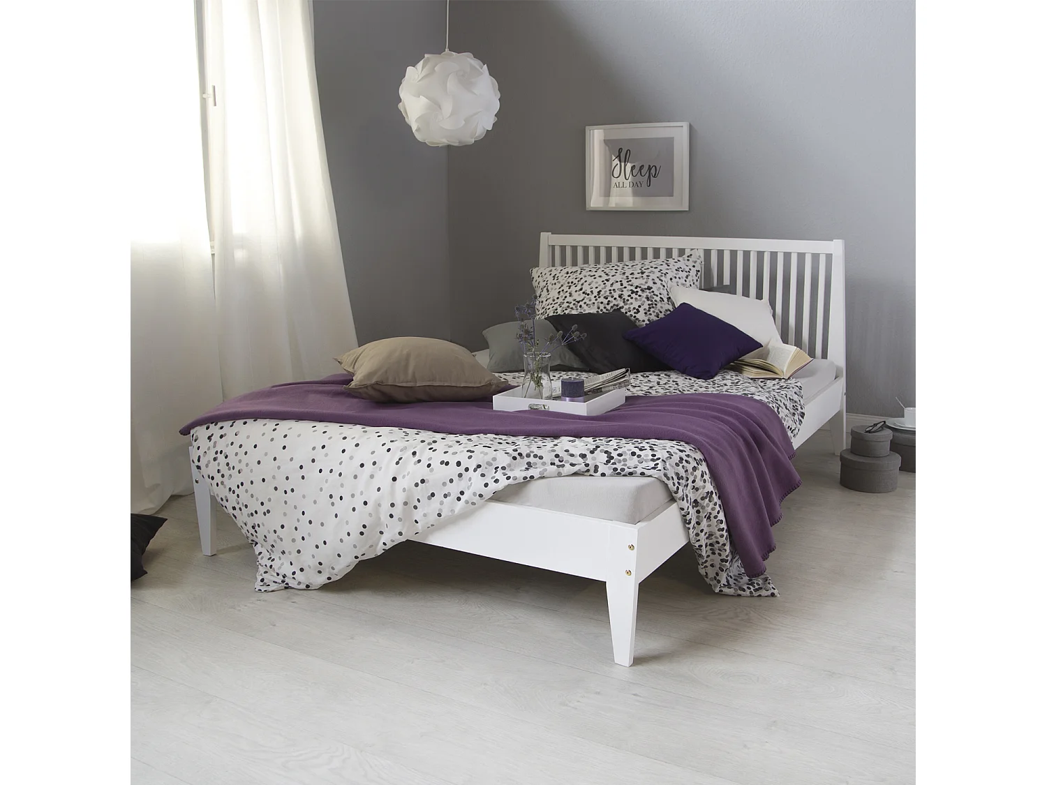 Cama doble 140x200 cm pino blanco