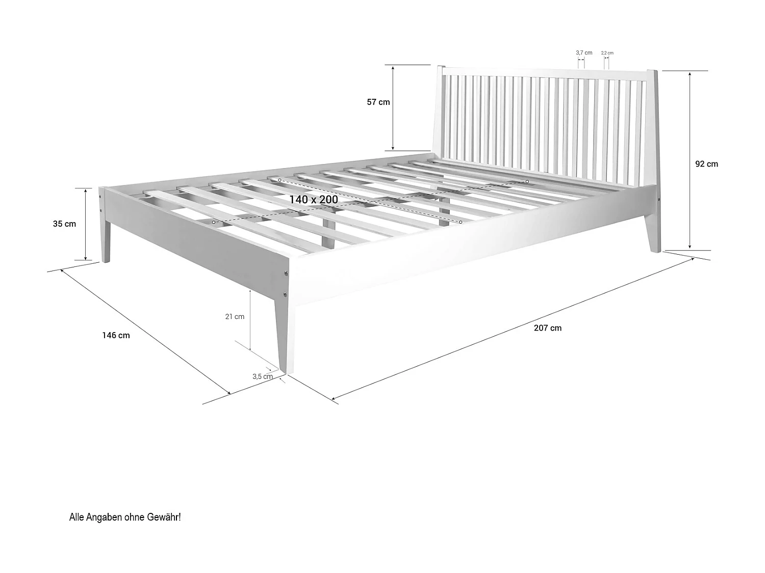 Cama doble 140x200 cm pino blanco