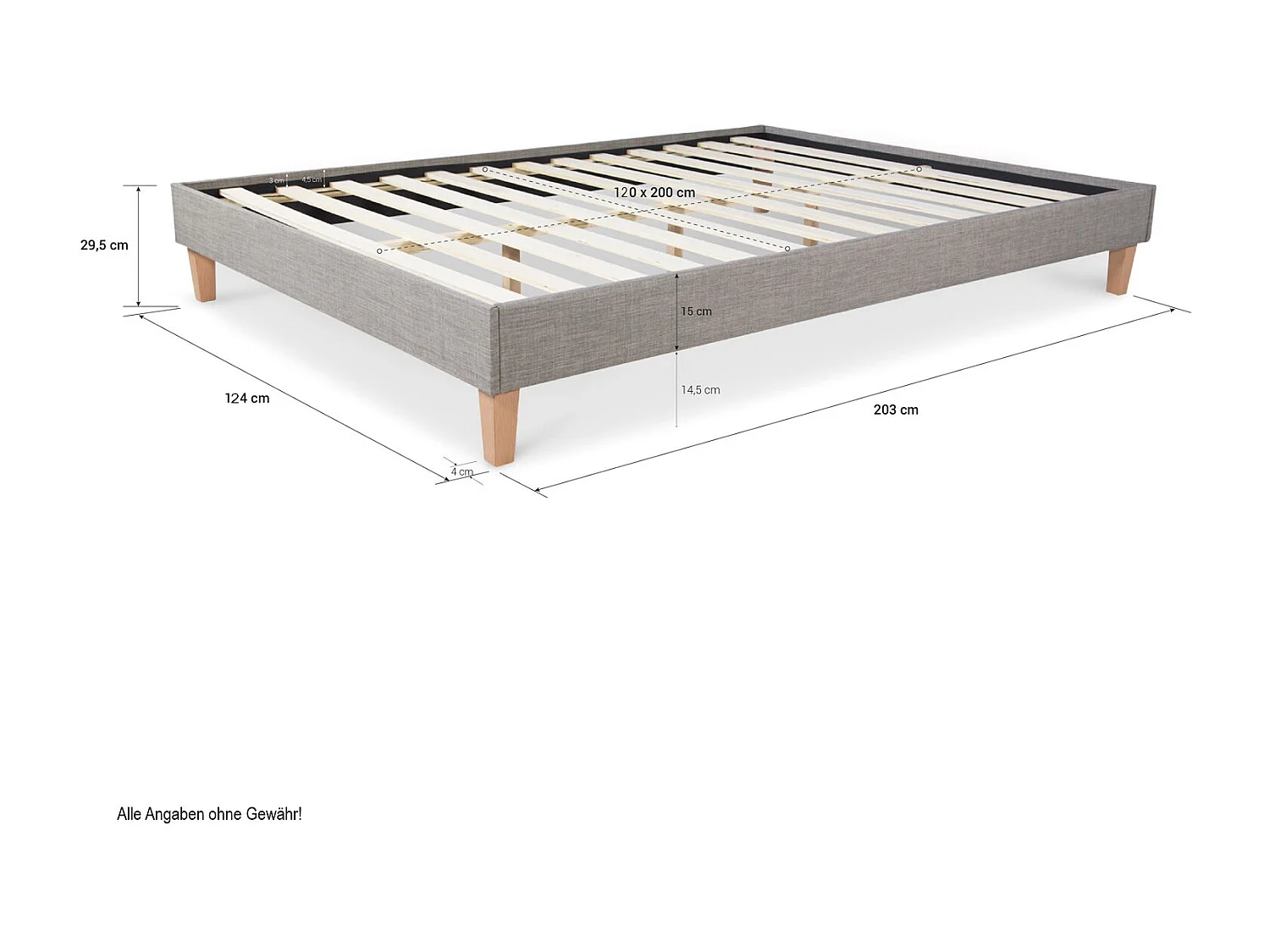 Polsterbett 120x200 cm grau