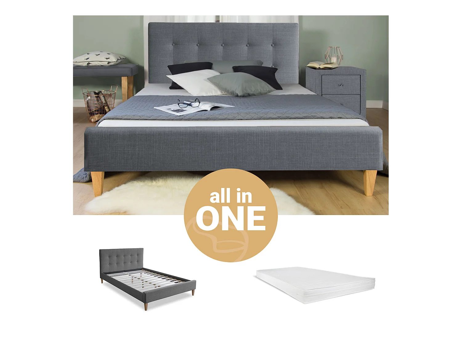 Polsterbett 140x200 cm Grau