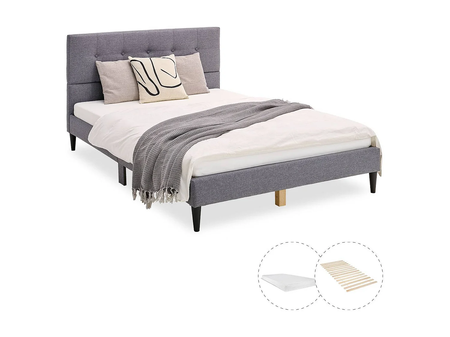 Cama tapizada 140x200 cm Gris