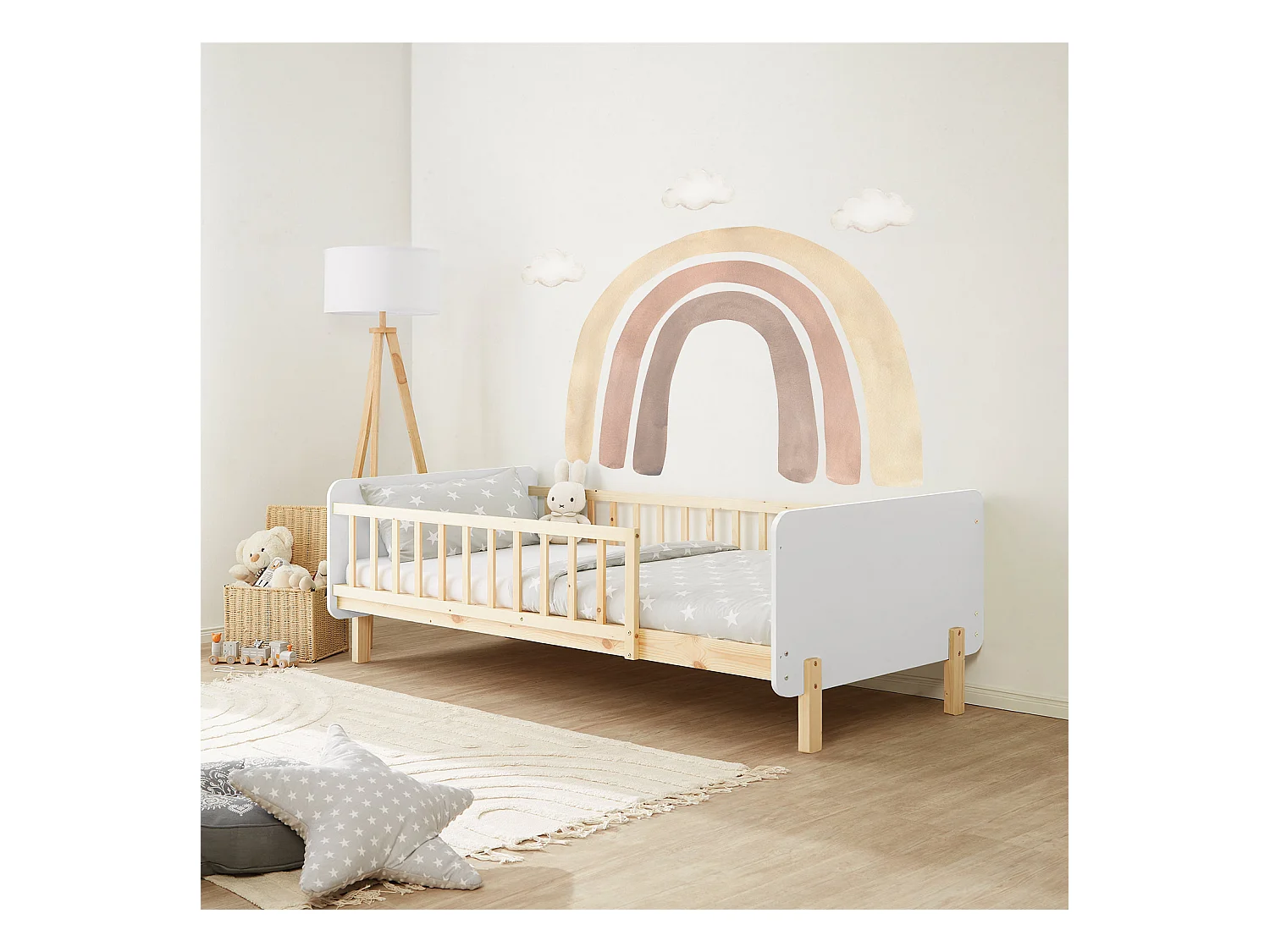 Cama individual 100x67x208 cm Estrutura de cama em madeira branca