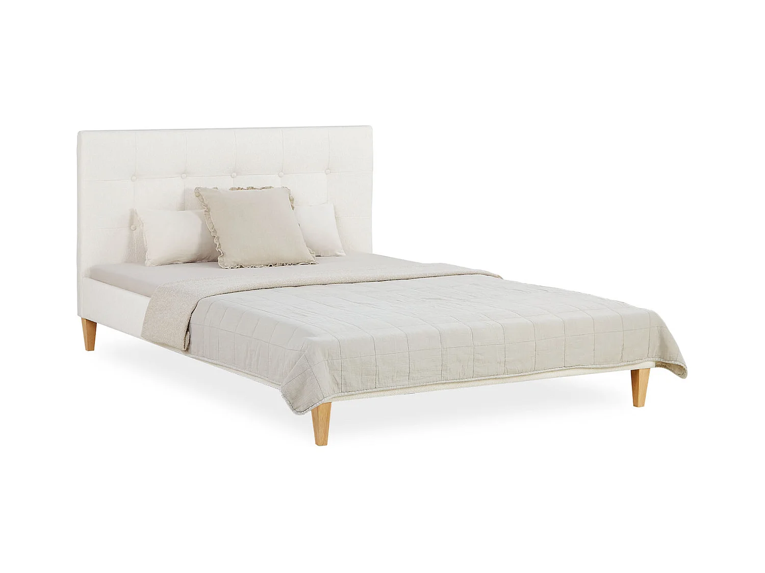 Bett 140x200 cm beige Gepolstertes Bett mit Lattenrost Stoffbettgestell