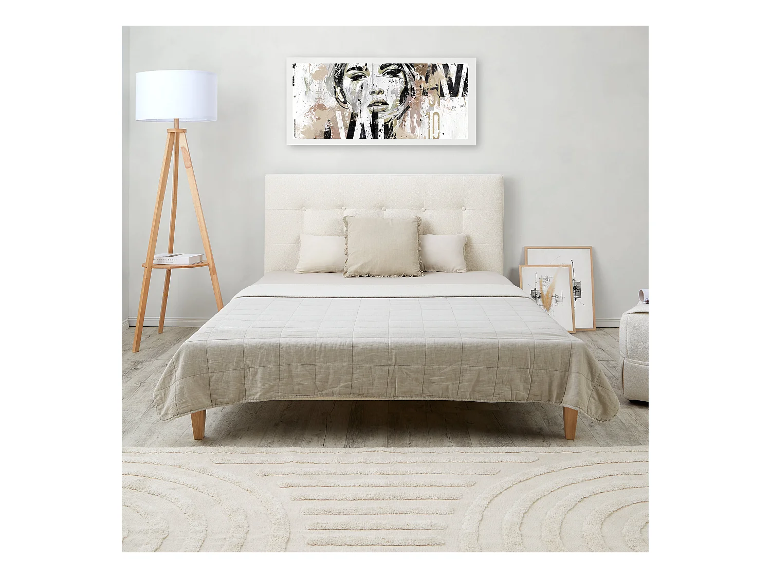 Bett 140x200 cm beige Gepolstertes Bett mit Lattenrost Stoffbettgestell