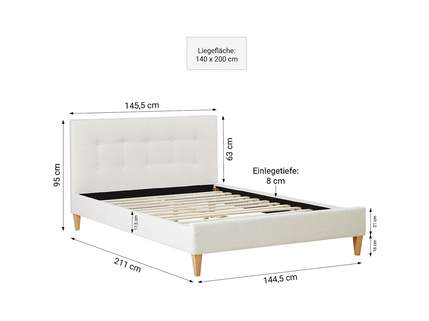 Bett 140x200 cm beige Gepolstertes Bett mit Lattenrost Stoffbettgestell