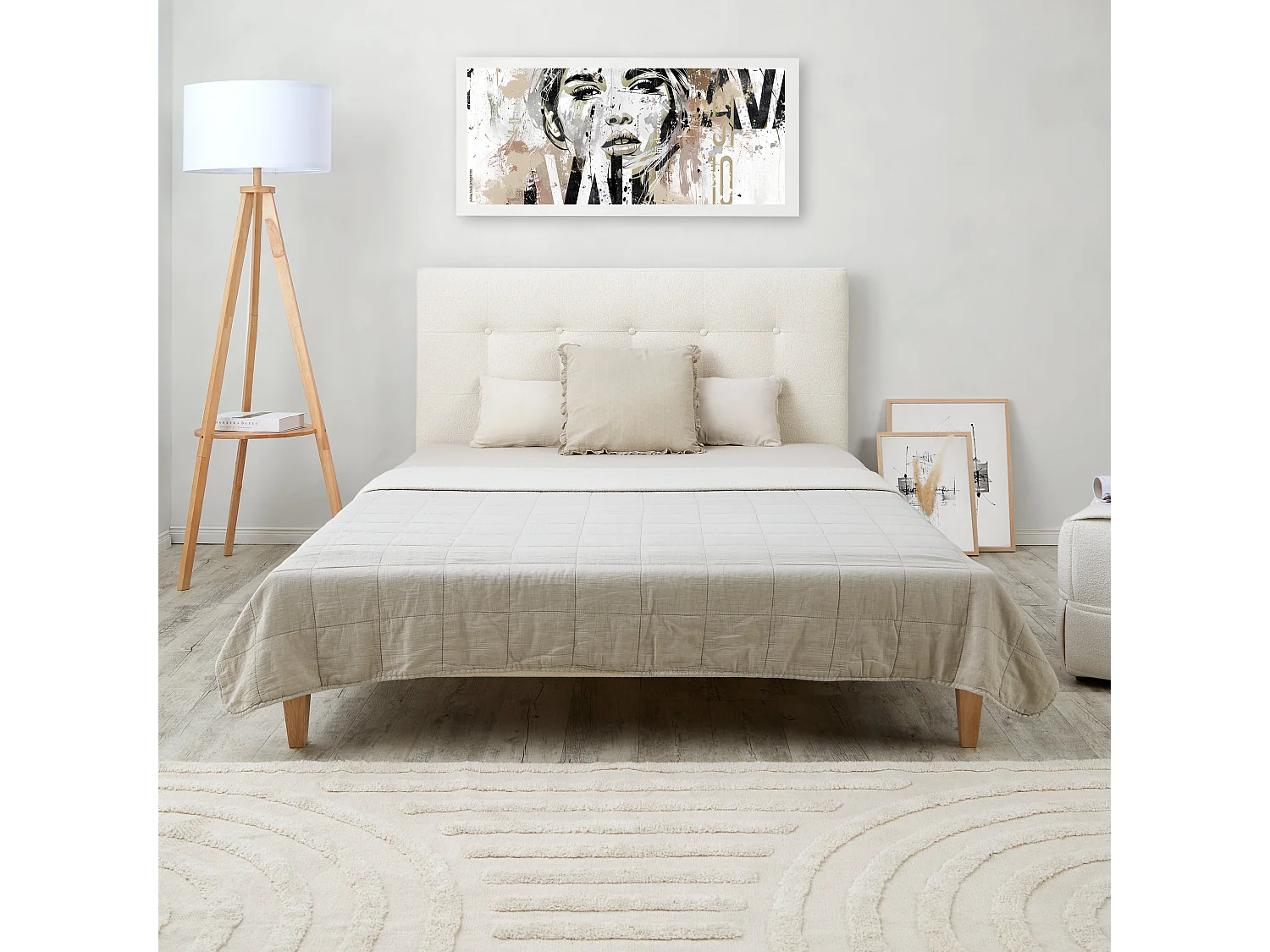 Bett 140x200 cm beige Gepolstertes Bett mit Lattenrost Stoffbettgestell