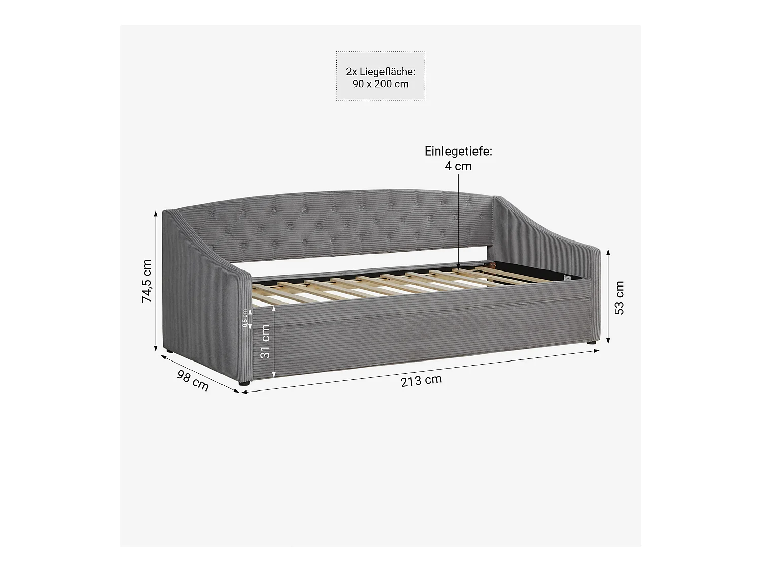 Schlafsofa 213x74,5x98 cm grau